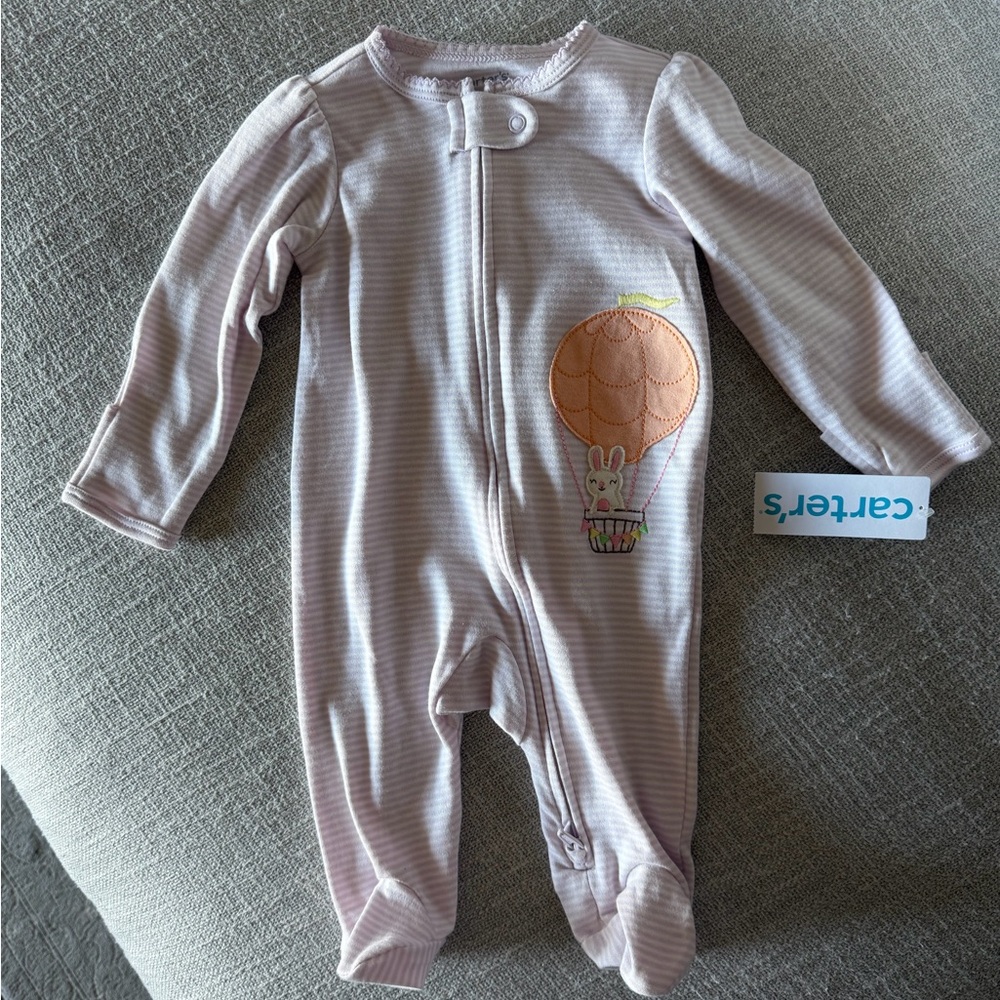 NWT Carter's Light Purple Striped Footie with Balloon Design